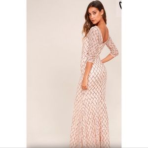 Lulus Rose Gold Maxi Bridesmaid Dress